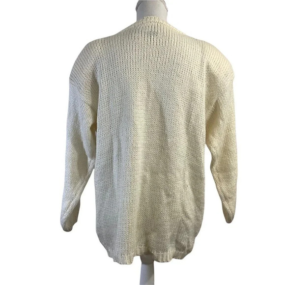 Classic Elements Vintage Chunky Hand Knit Sweater White Pink Flower Appliqué L - Picture 3 of 12